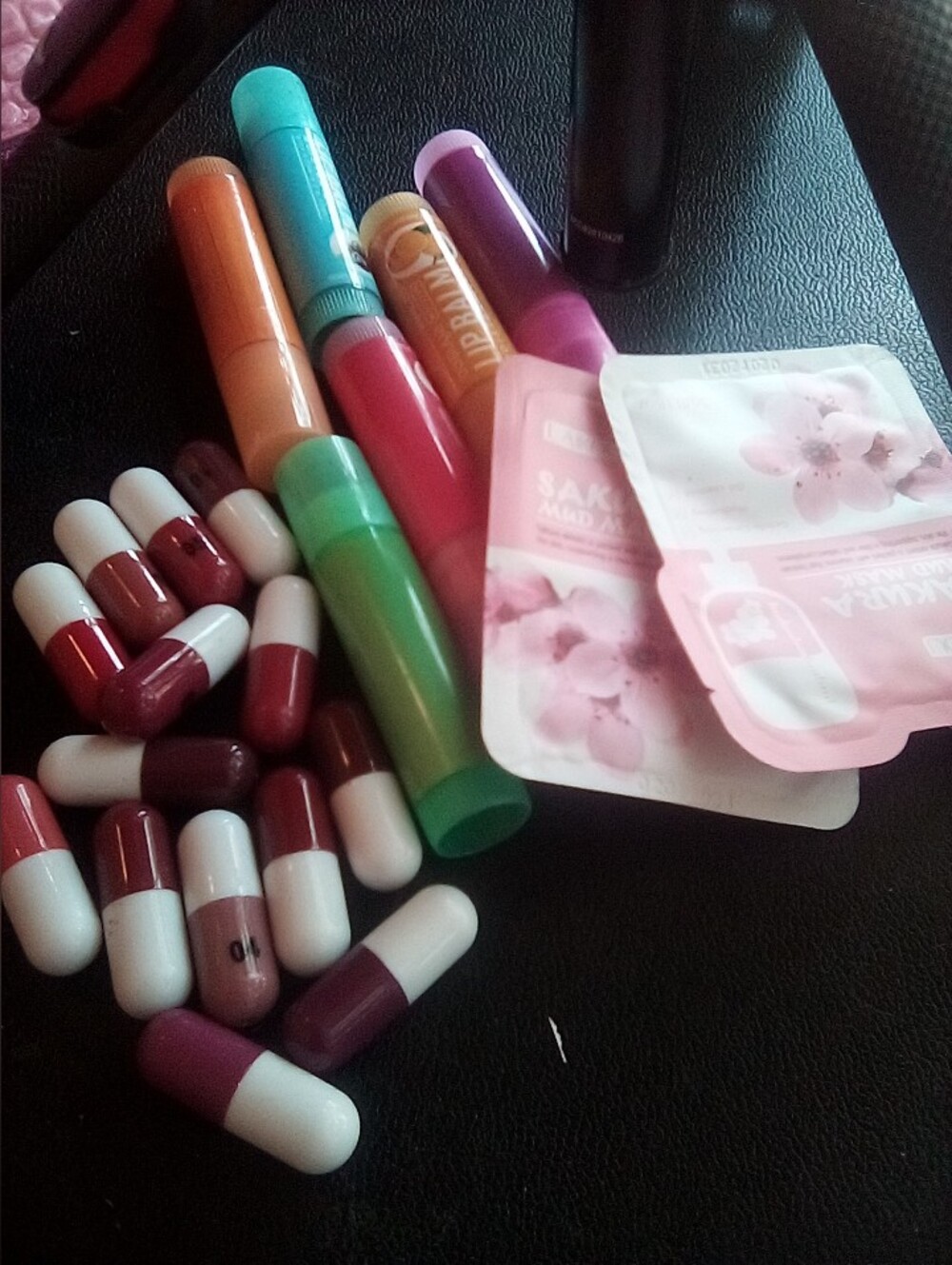 Assorted Lip Balm & Capsule Lipstick Set - Green, Pink, Purple, Orange